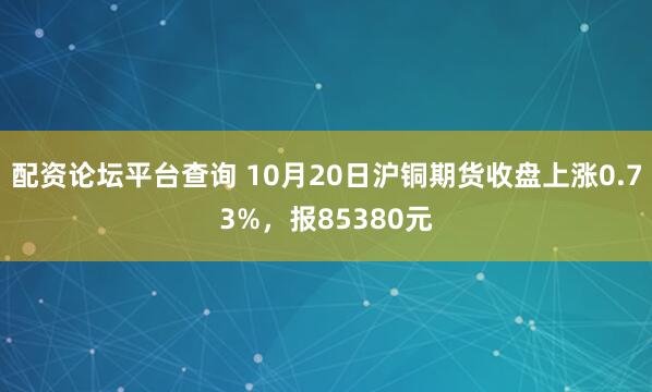 配资论坛平台查询 10月20日沪铜期货收盘上涨0.73%，报85380元
